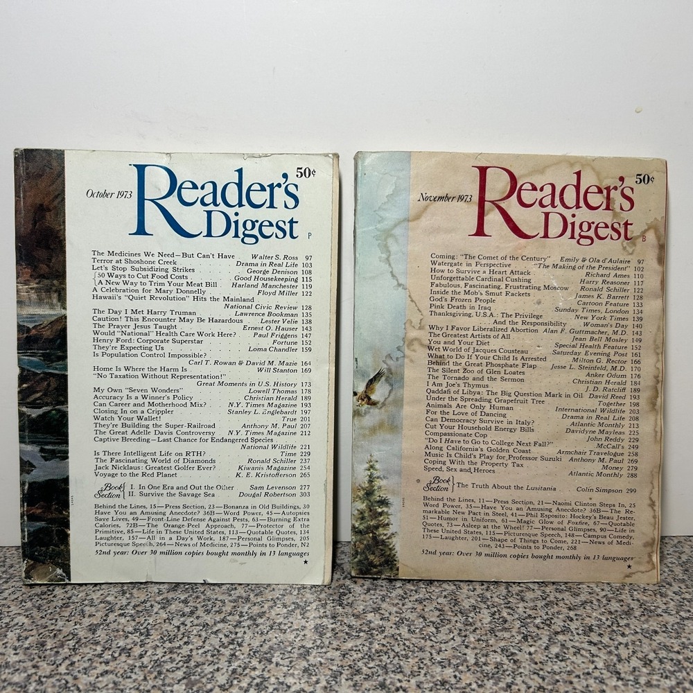 1973 October November READER'S DIGEST MAGAZINE Vintage History Short Stories Ads